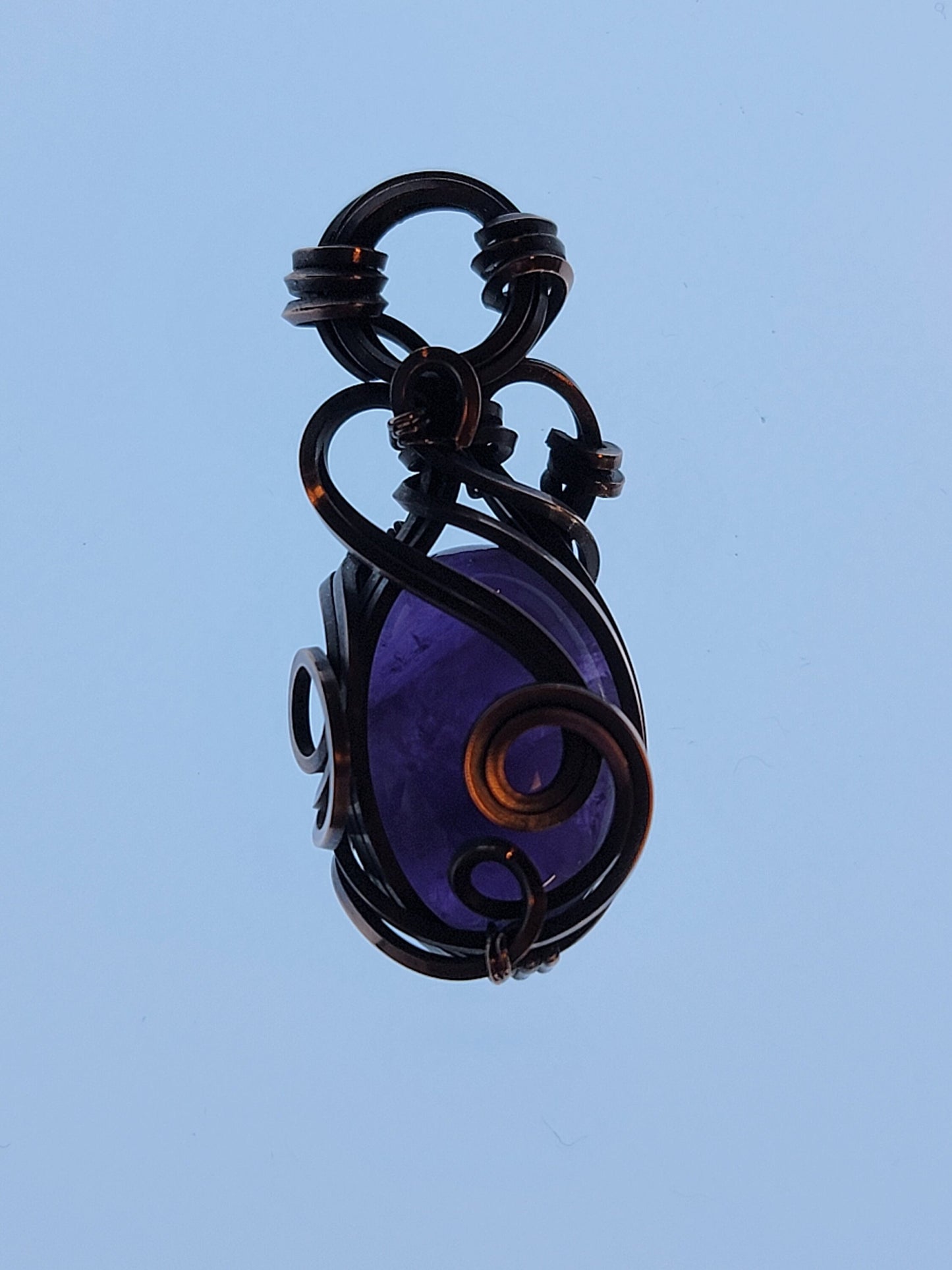 Amethyst Necklace - 'Tyet' - Wire Wrap Mini Pendant - Copper Jewelry