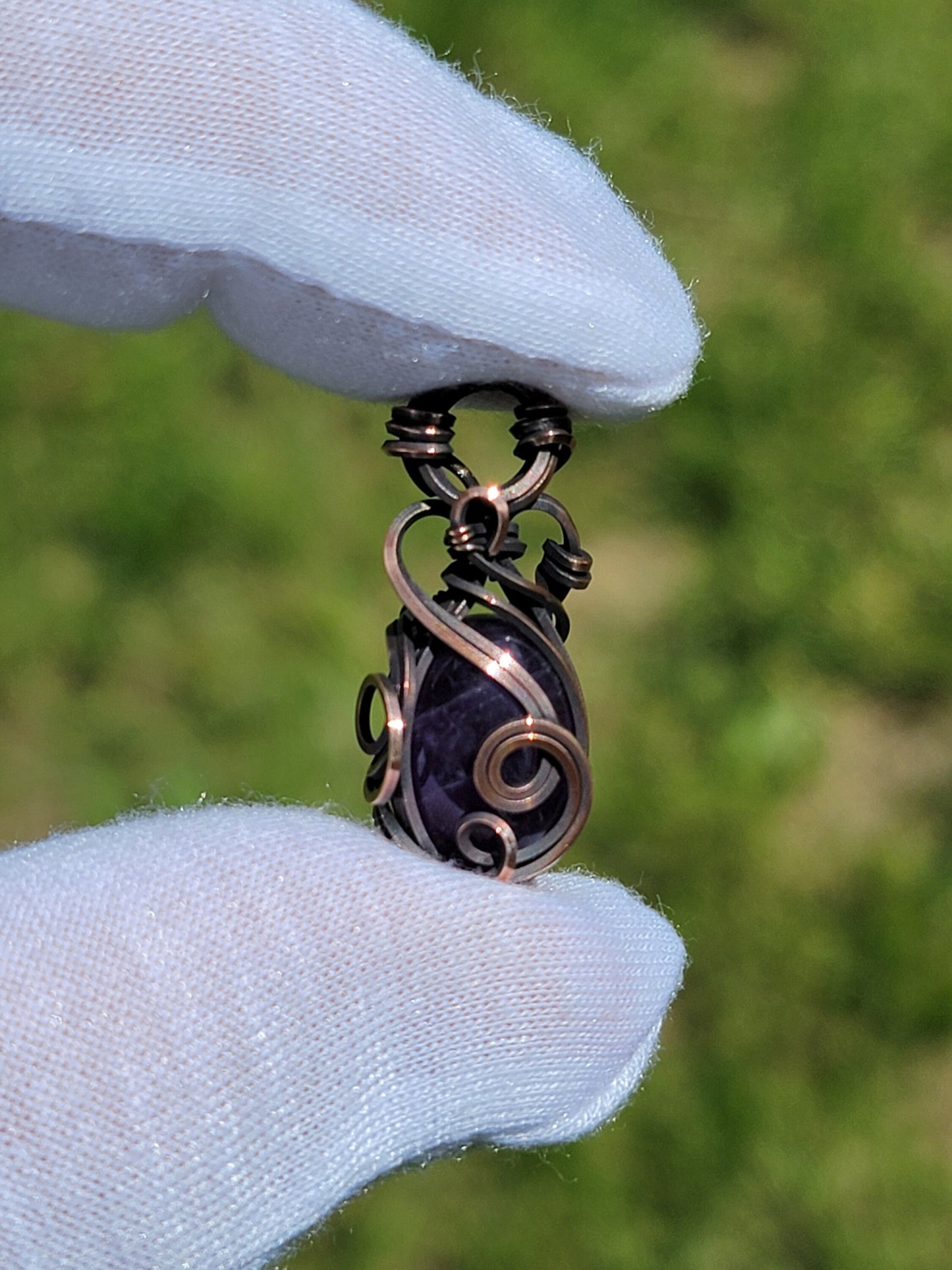 Amethyst Necklace - 'Tyet' - Wire Wrap Mini Pendant - Copper Jewelry