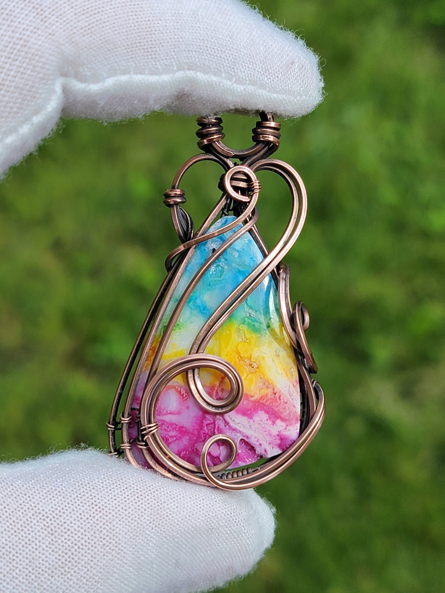 Dyed Quartz Rainbow Necklace - 'Tyet' Wire Wrap Pendant - Copper Jewelry