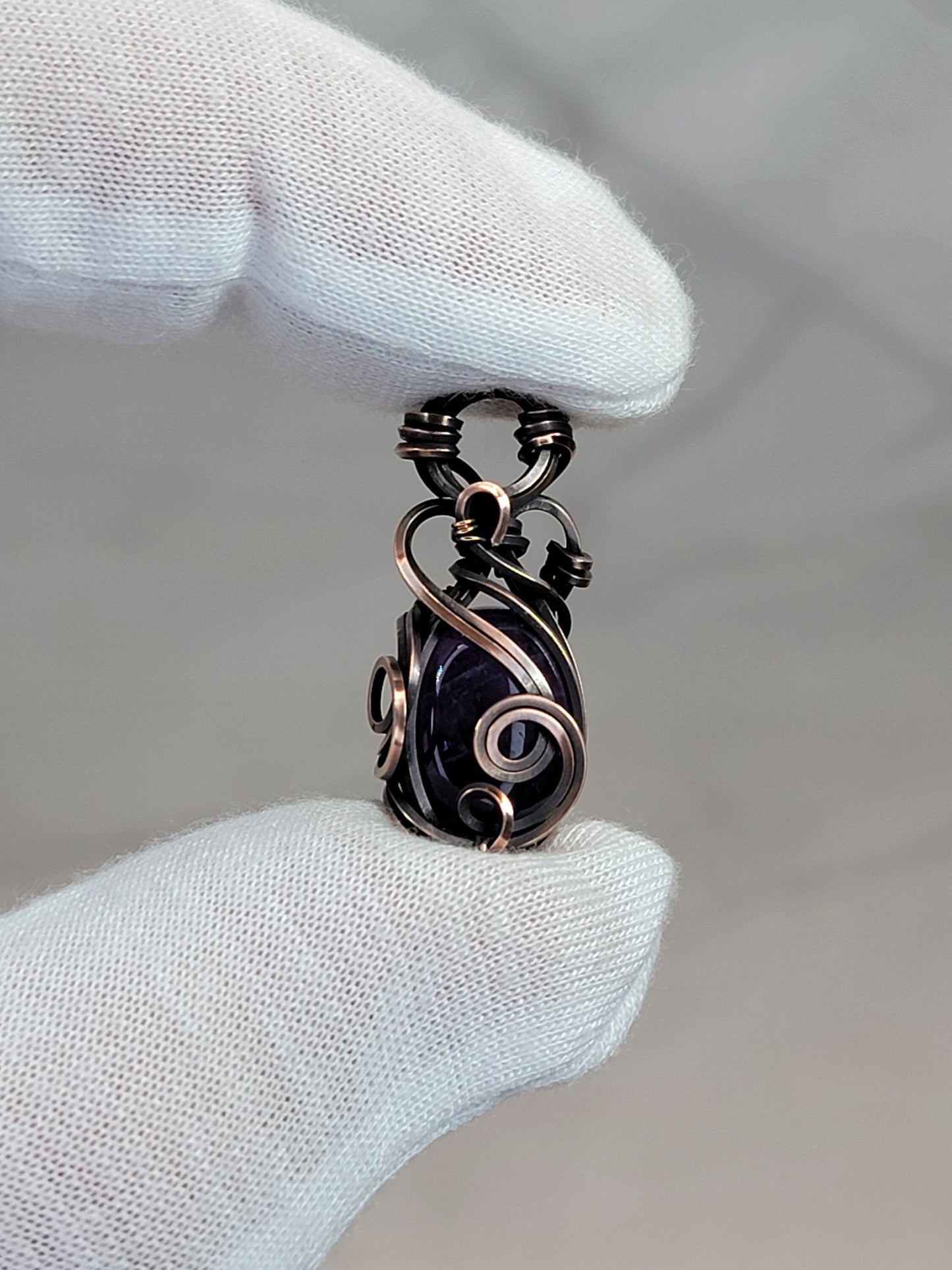 Amethyst Necklace - 'Tyet' - Wire Wrap Mini Pendant - Copper Jewelry