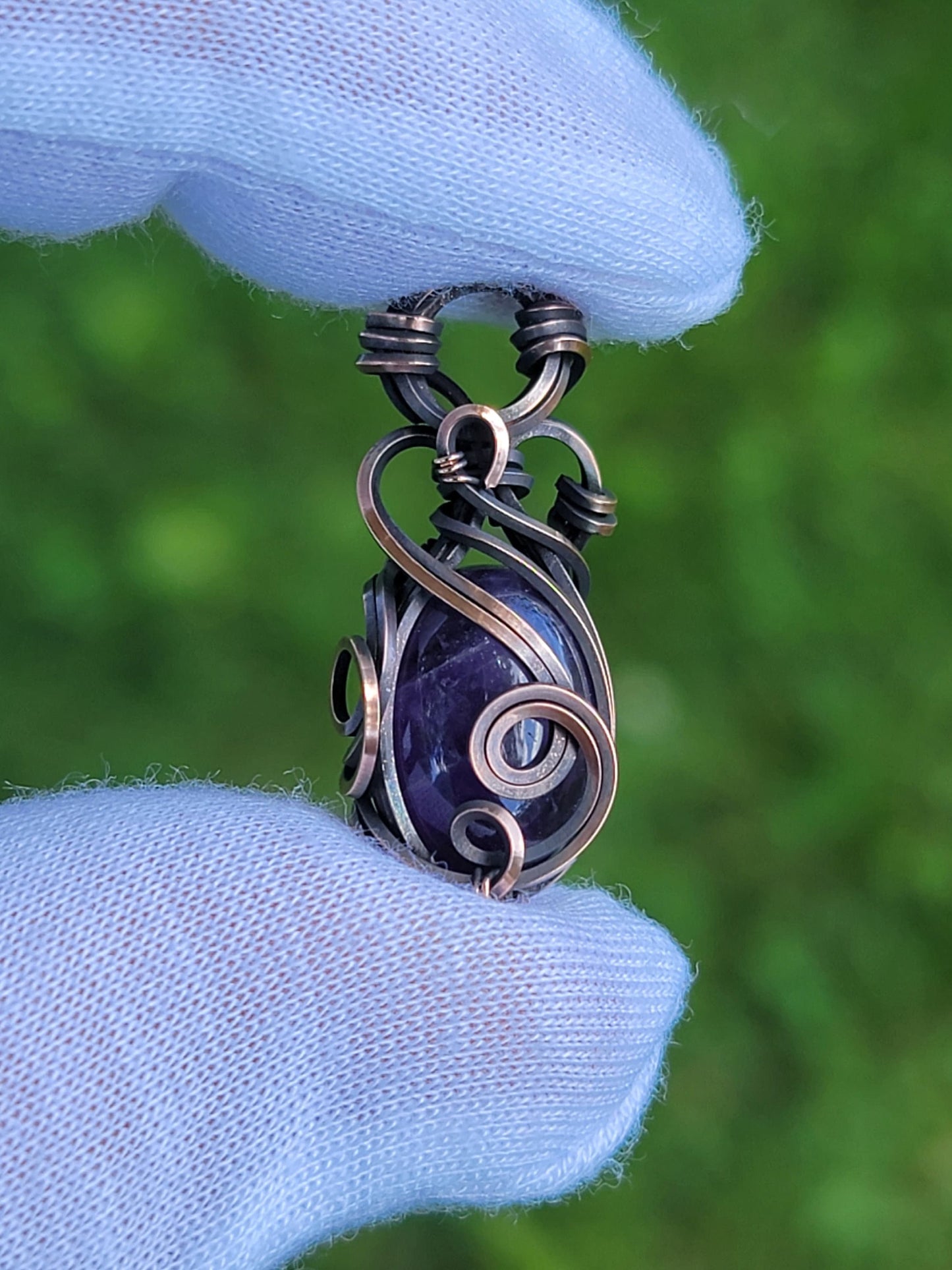 Amethyst Necklace - 'Tyet' - Wire Wrap Mini Pendant - Copper Jewelry