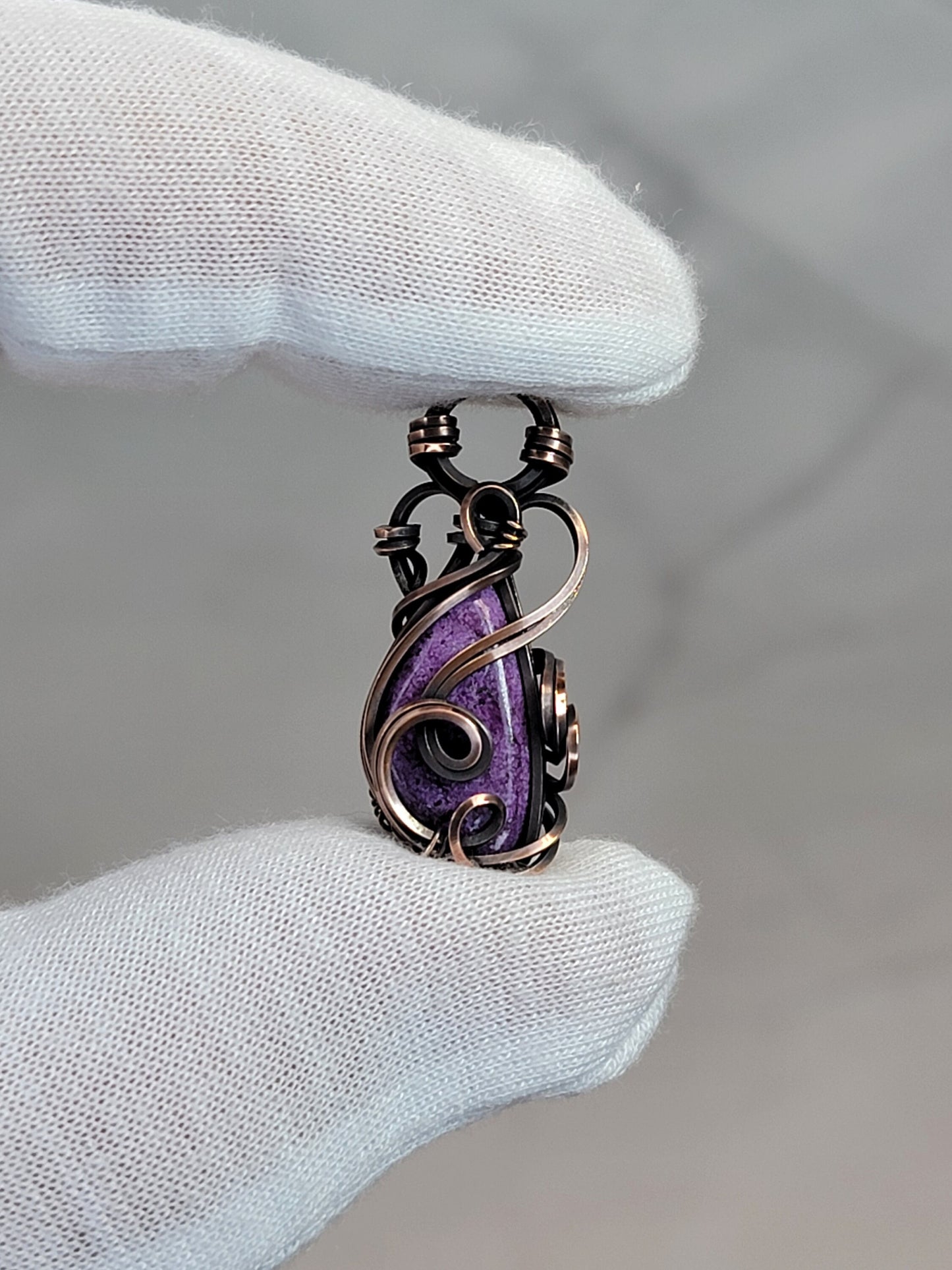 Purpite Necklace - 'Tyet' - Wire Wrap Mini Pendant - Oxidized Copper Jewelry