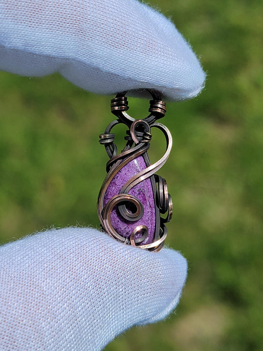 Purpite Necklace - 'Tyet' - Wire Wrap Mini Pendant - Oxidized Copper Jewelry