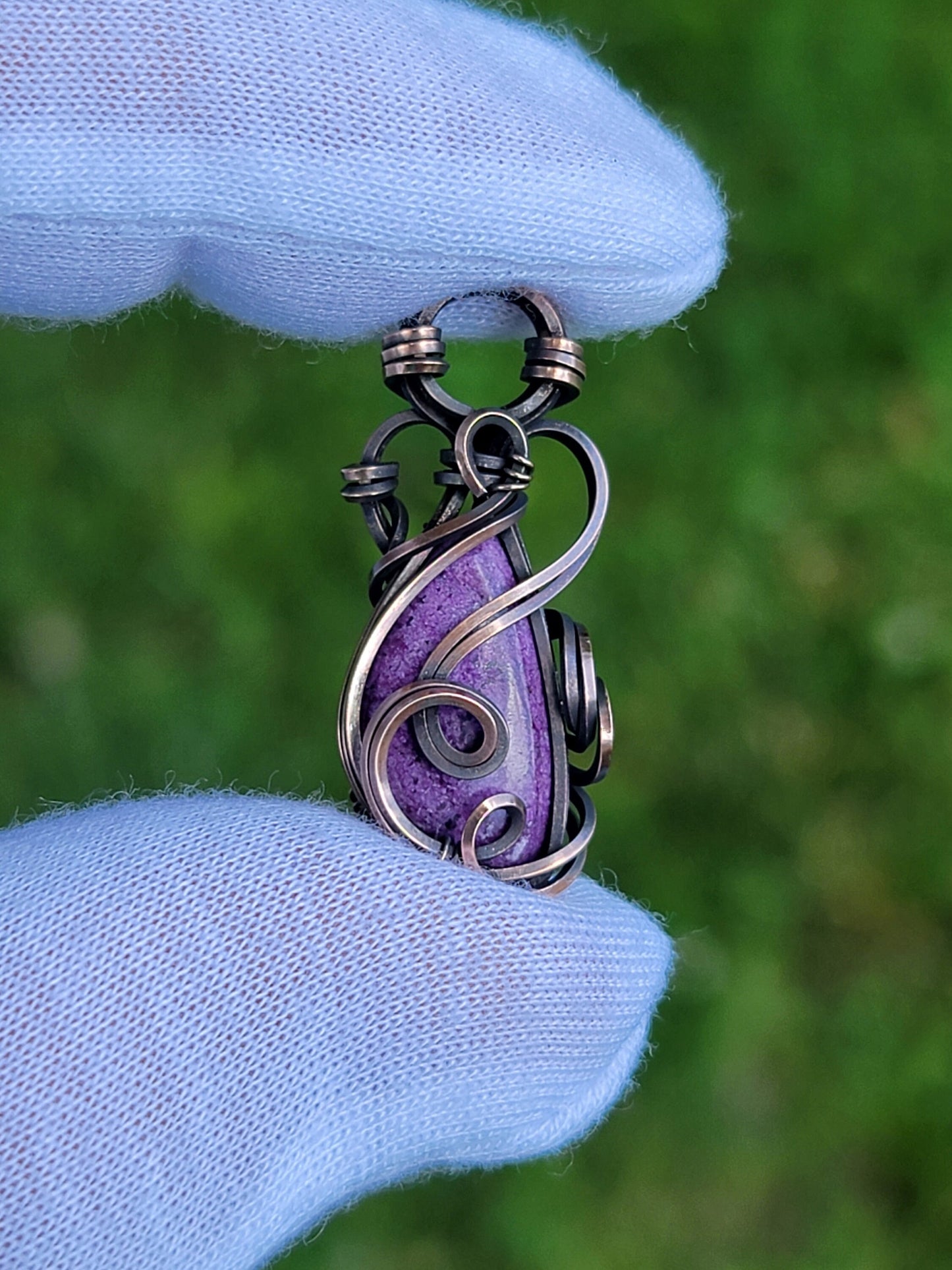 Purpite Necklace - 'Tyet' - Wire Wrap Mini Pendant - Oxidized Copper Jewelry