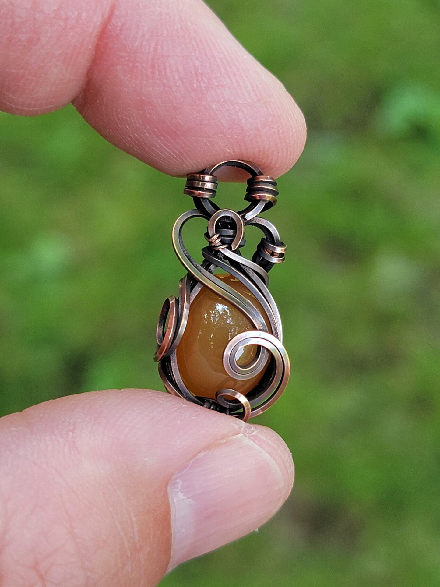 Carnelian Necklace - 'Tyet' Wire Wrap Pendant - Oxidized Copper Jewelry