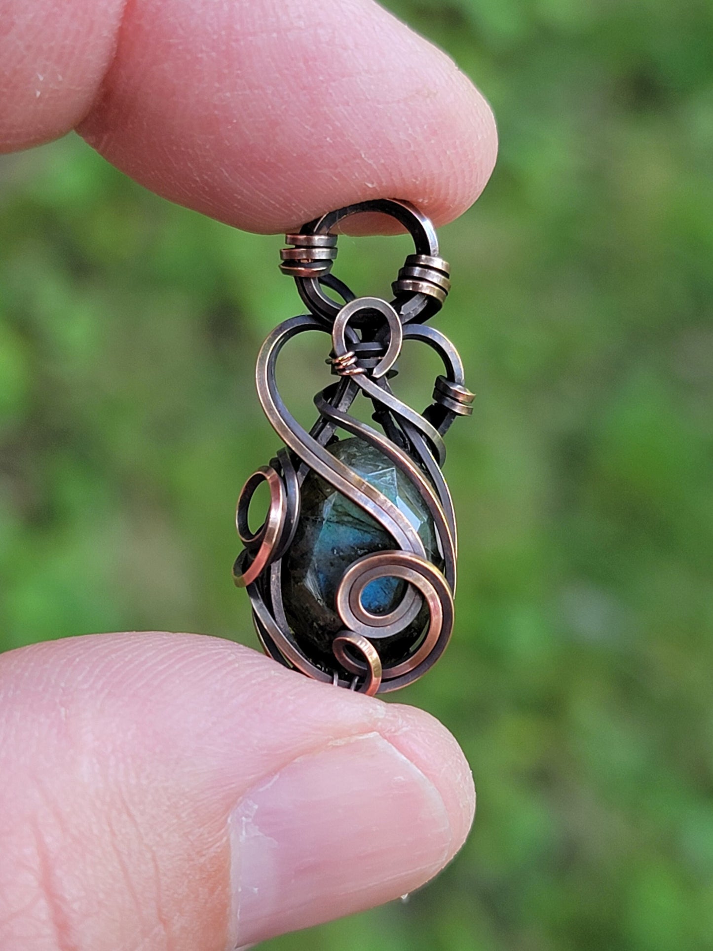 Faceted Labradorite Necklace - 'Tyet' - Wire Wrap Pendant - Oxidized Copper Jewelry