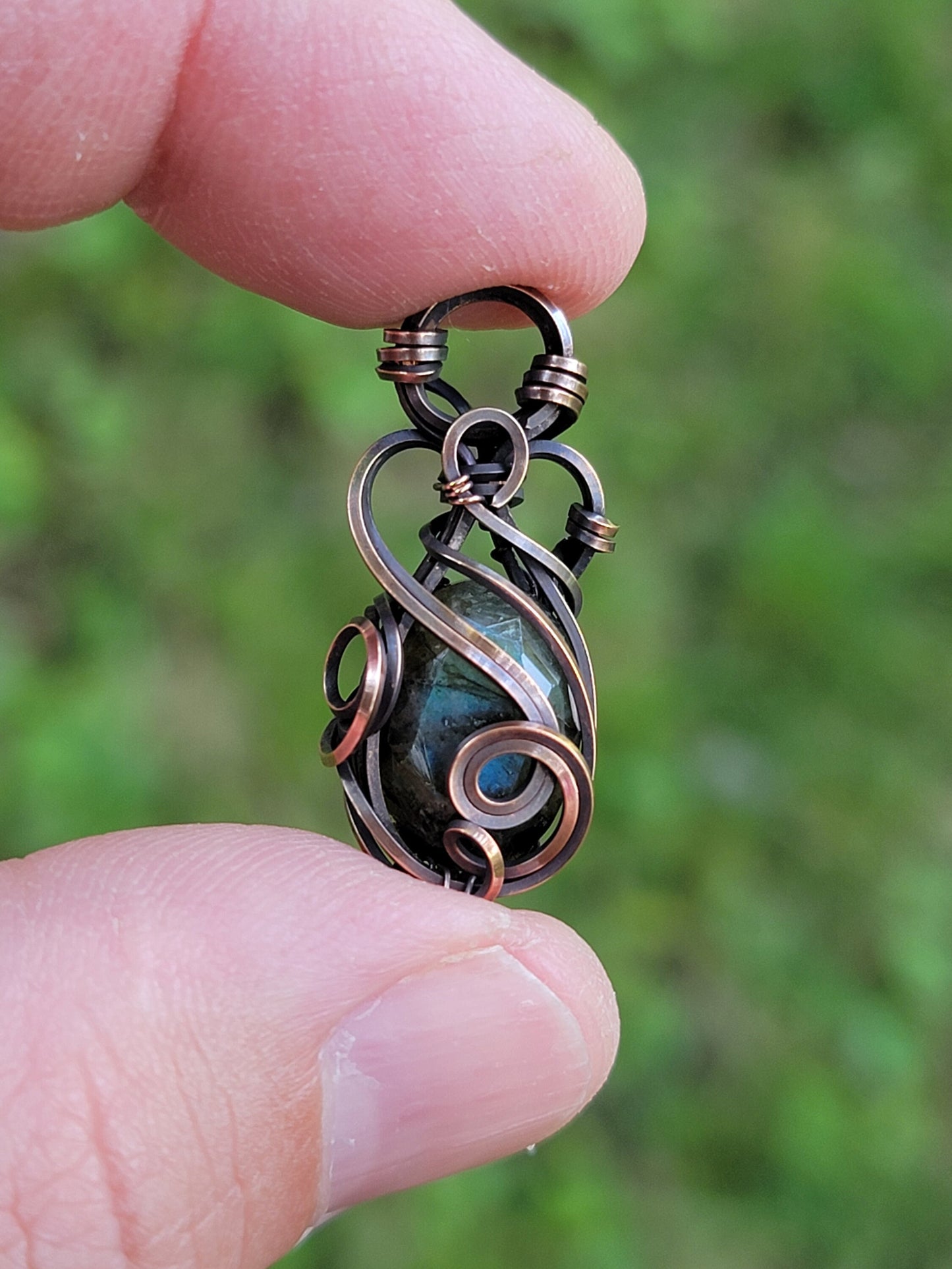 Faceted Labradorite Necklace - 'Tyet' - Wire Wrap Pendant - Oxidized Copper Jewelry