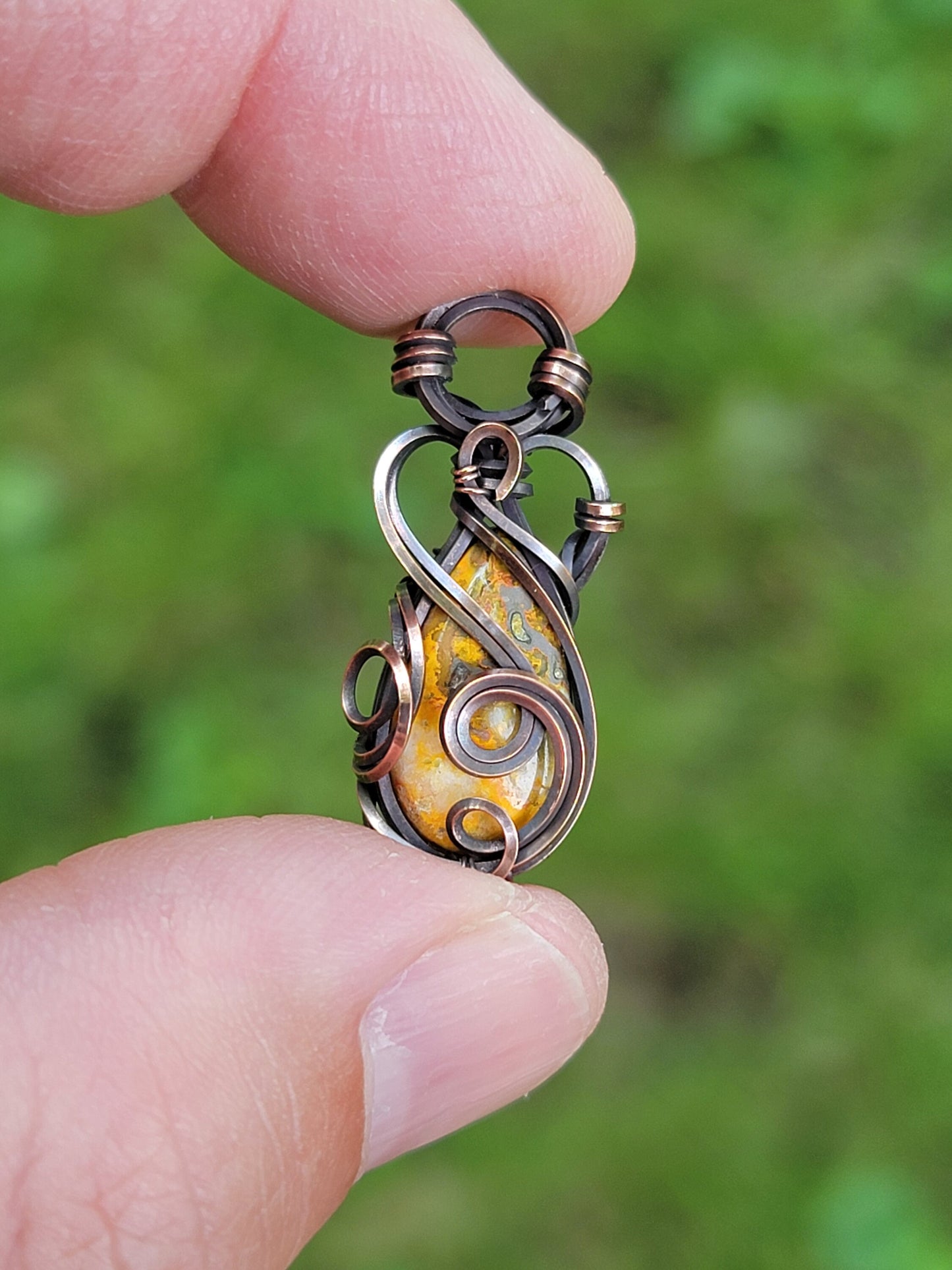 Bumblebee Jasper Necklace - 'Tyet' - Wire Wrap Pendant - Copper Jewelry