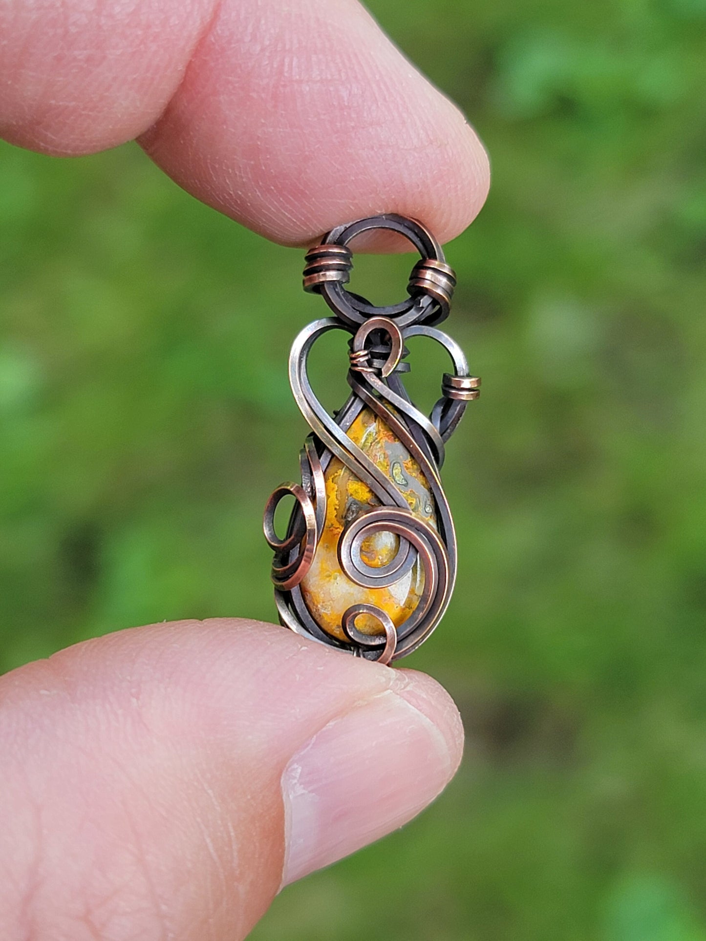 Bumblebee Jasper Necklace - 'Tyet' - Wire Wrap Pendant - Copper Jewelry