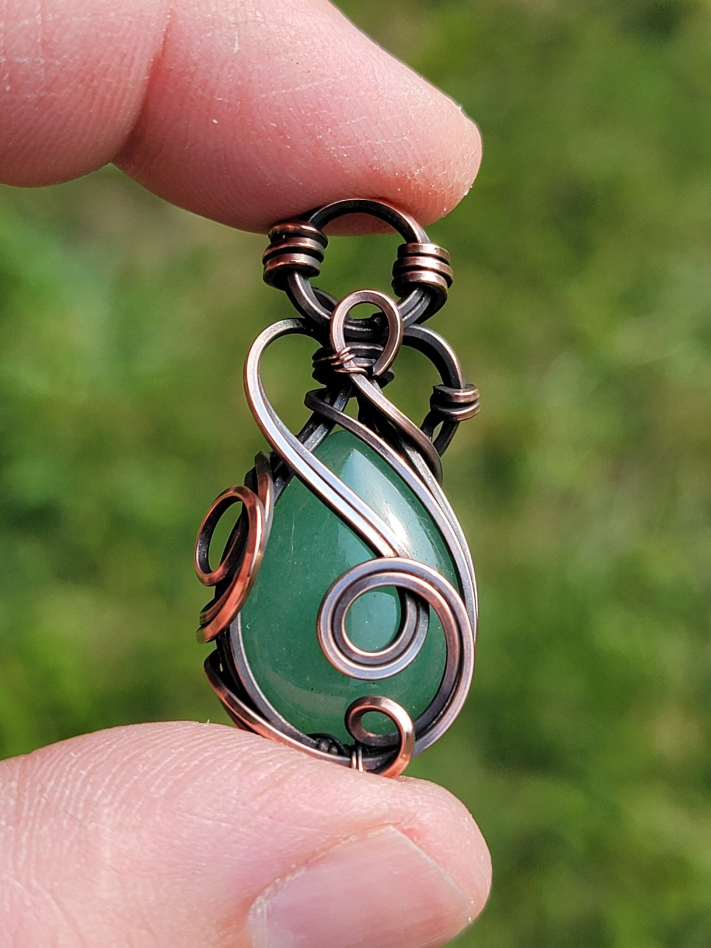 Adventurine Necklace -'Tyet' - Wire Wrapped Pendant - Copper Jewelry