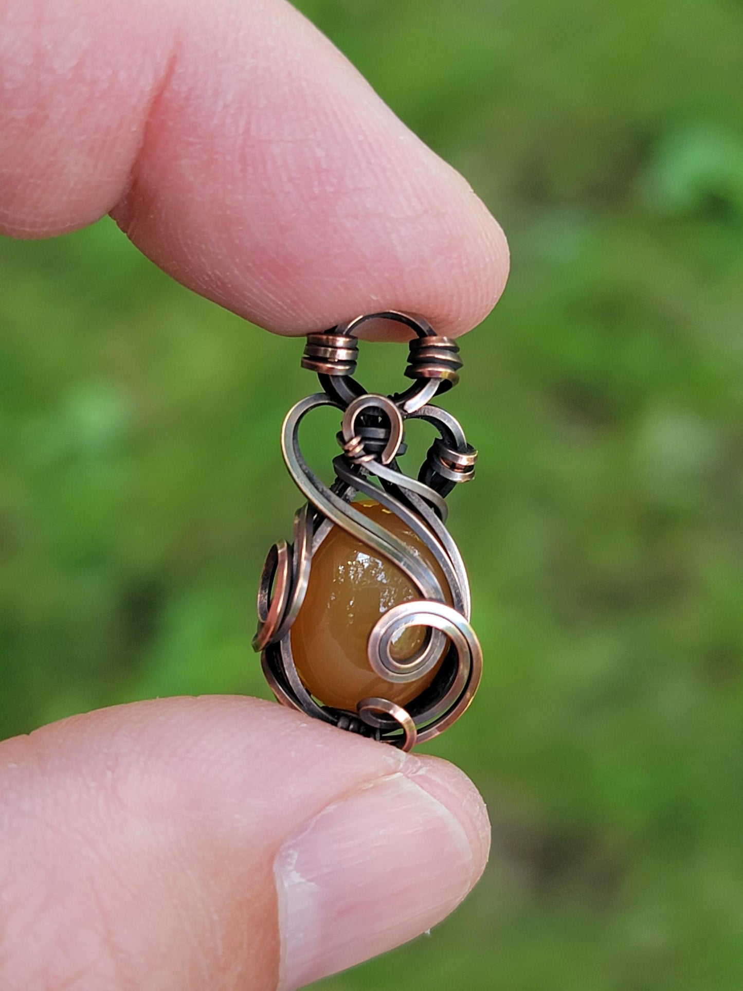 Carnelian Necklace - 'Tyet' Wire Wrap Pendant - Oxidized Copper Jewelry