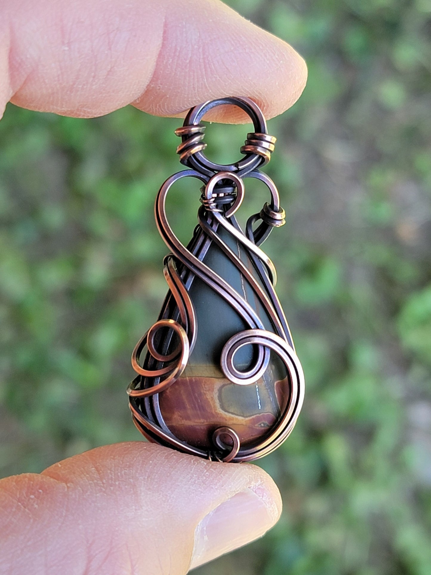 Cherry Creek Jasper Necklace - 'Tyet' - Wire Wrap Pendant - Oxidized Copper Jewelry