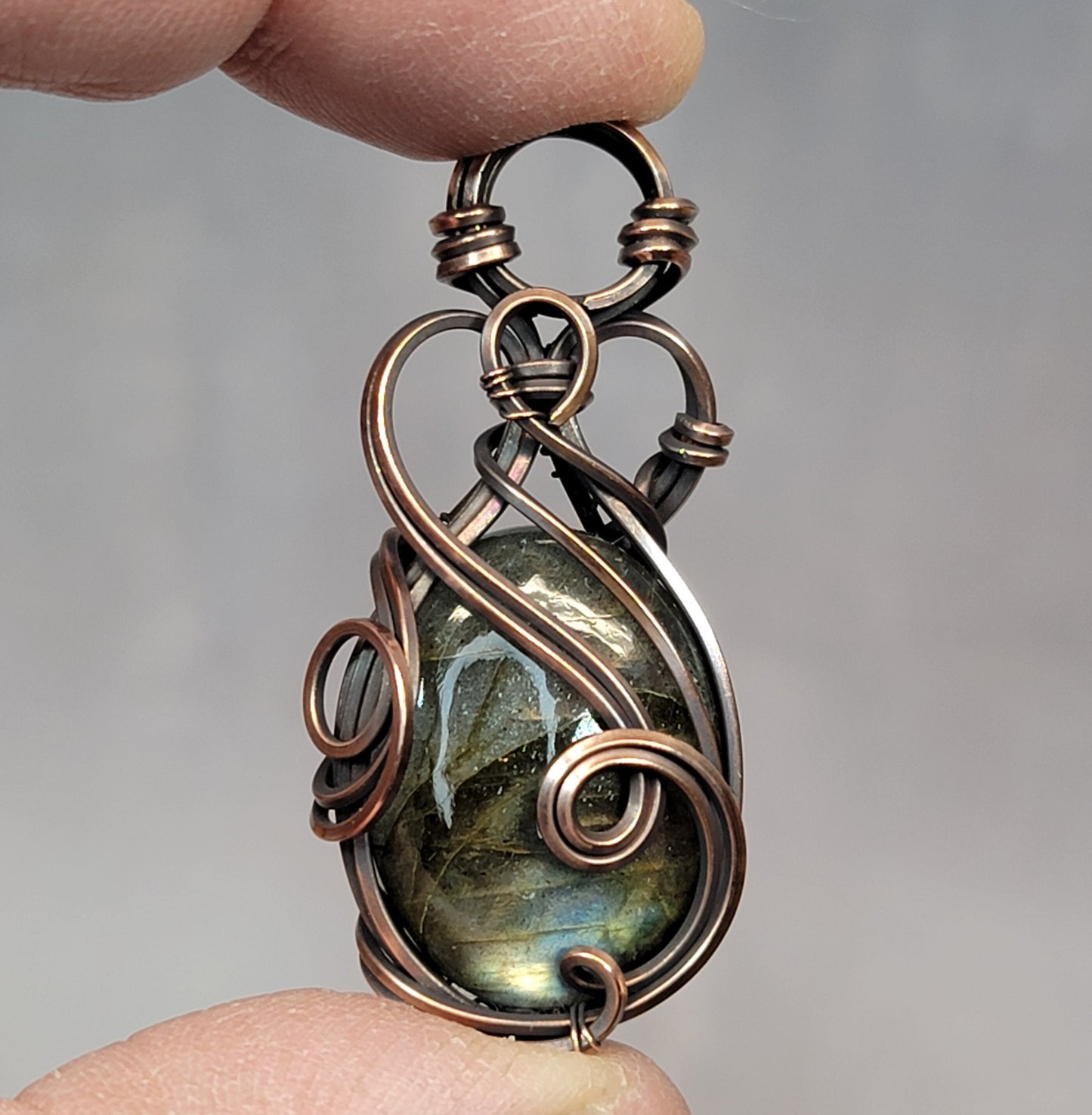 Gold Labradorite Necklace - 'Tyet' - Wire Wrap Pendant - Copper Jewelry