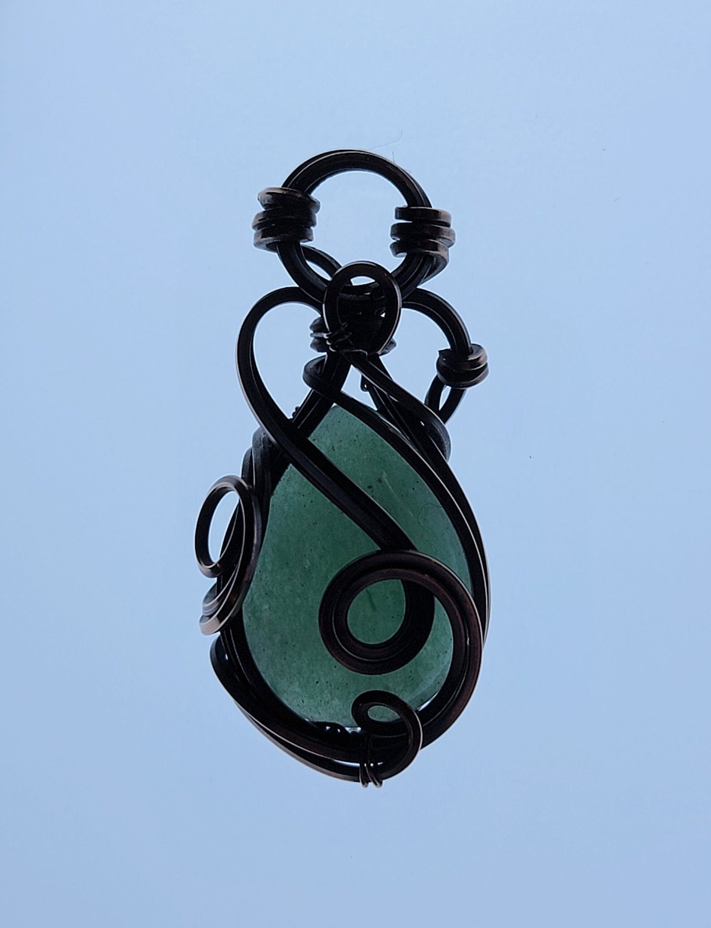 Adventurine Necklace -'Tyet' - Wire Wrapped Pendant - Copper Jewelry