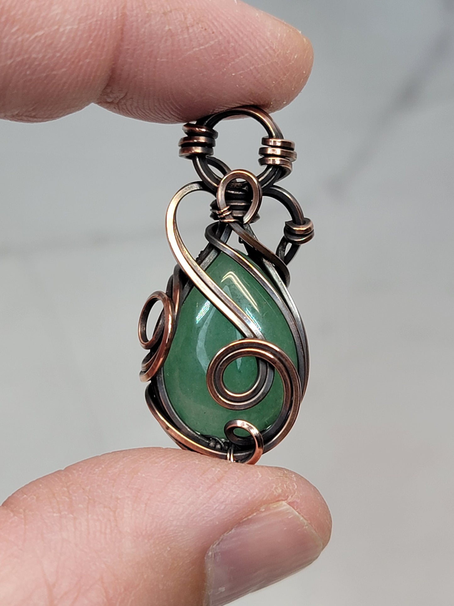 Adventurine Necklace -'Tyet' - Wire Wrapped Pendant - Copper Jewelry