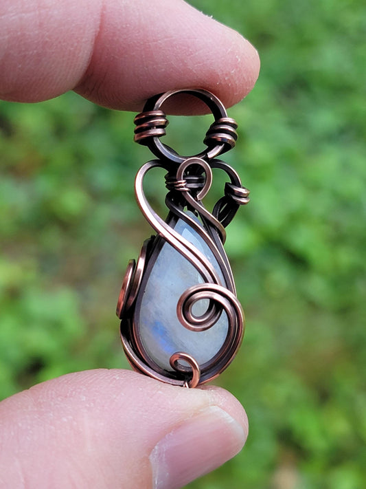 Rainbow Moonstone Necklace - 'Tyet' - Wire Wrap Pendant - Copper Jewelry