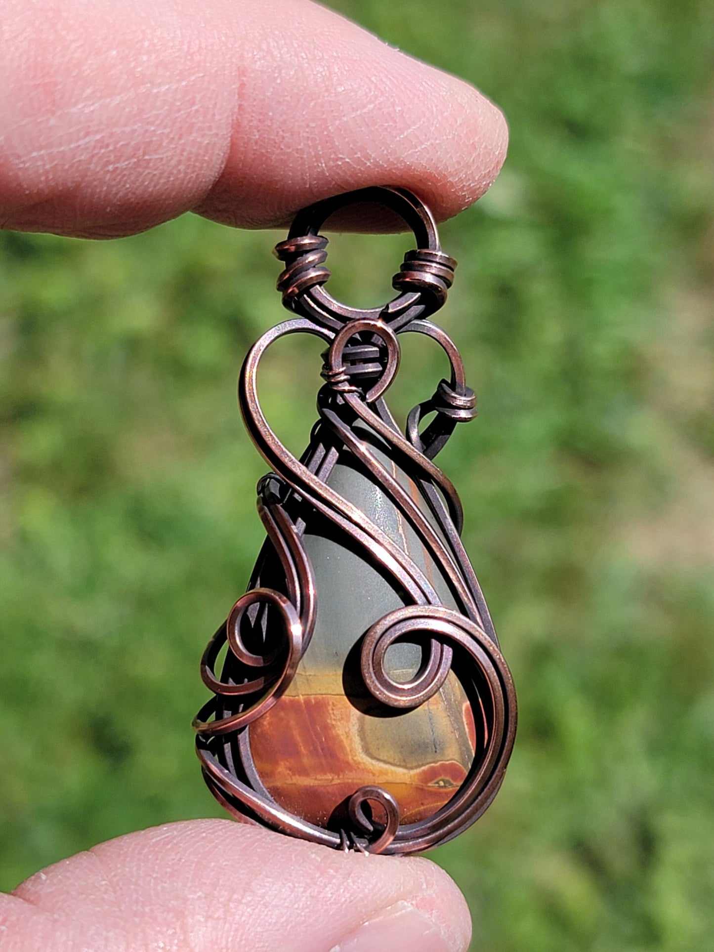 Cherry Creek Jasper Necklace - 'Tyet' - Wire Wrap Pendant - Oxidized Copper Jewelry