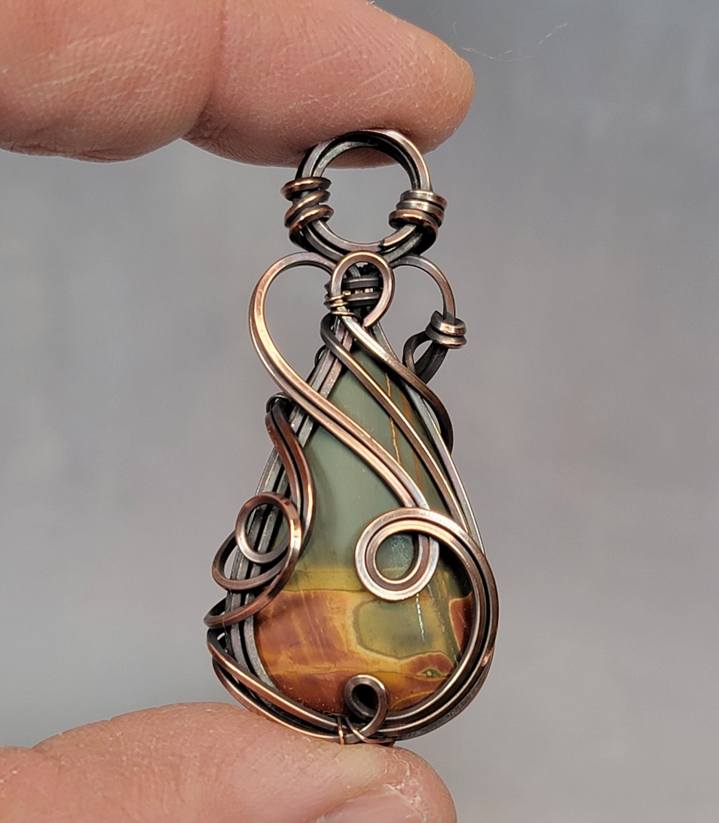 Cherry Creek Jasper Necklace - 'Tyet' - Wire Wrap Pendant - Oxidized Copper Jewelry