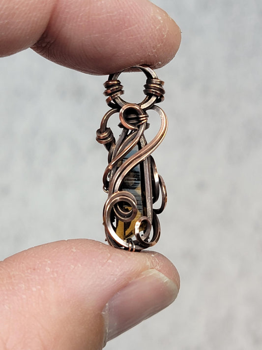 Raw Citrine Necklace - 'Tyet' - Wire Wrap Mini Pendant - Oxidized Copper Jewelry