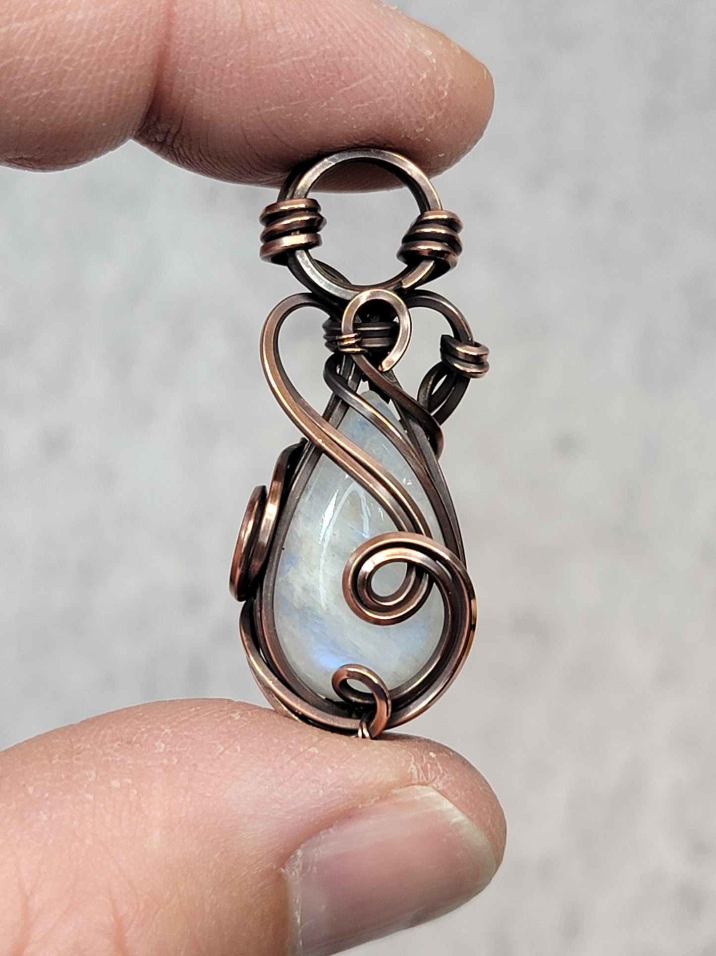 Rainbow Moonstone Necklace - 'Tyet' - Wire Wrap Pendant - Copper Jewelry