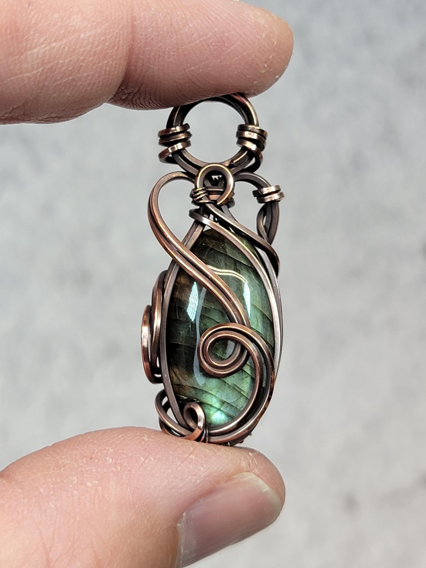 Labradorite Necklace - 'Tyet' - Wire Wrap Pendant - Oxidized Copper Jewelry