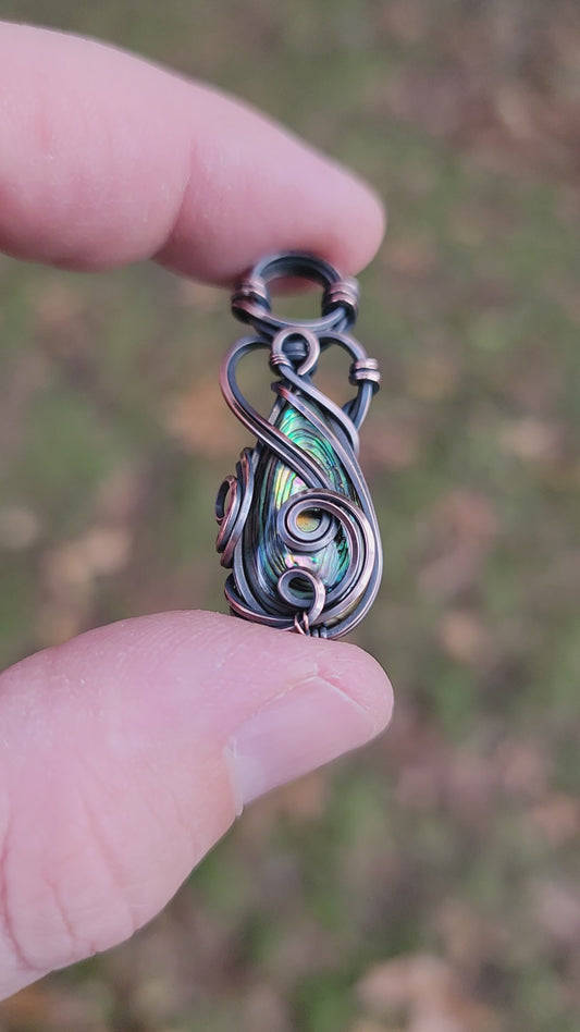 Abalone Necklace Wire Wrapped Pendant Copper Jewelry