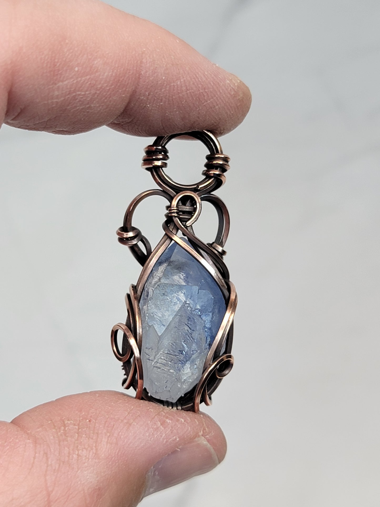 Dumortierite Quartz Point Necklace - 'Tyet' - Wire Wrap Pendant - Copper Jewelry