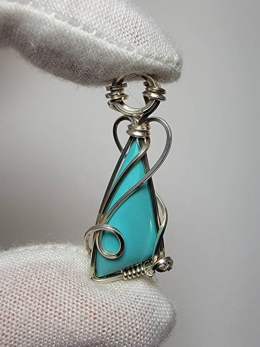 Turquoise #8 Mine 'Tyet' Wire Wrap MINI Pendant 925 Sterling Silver