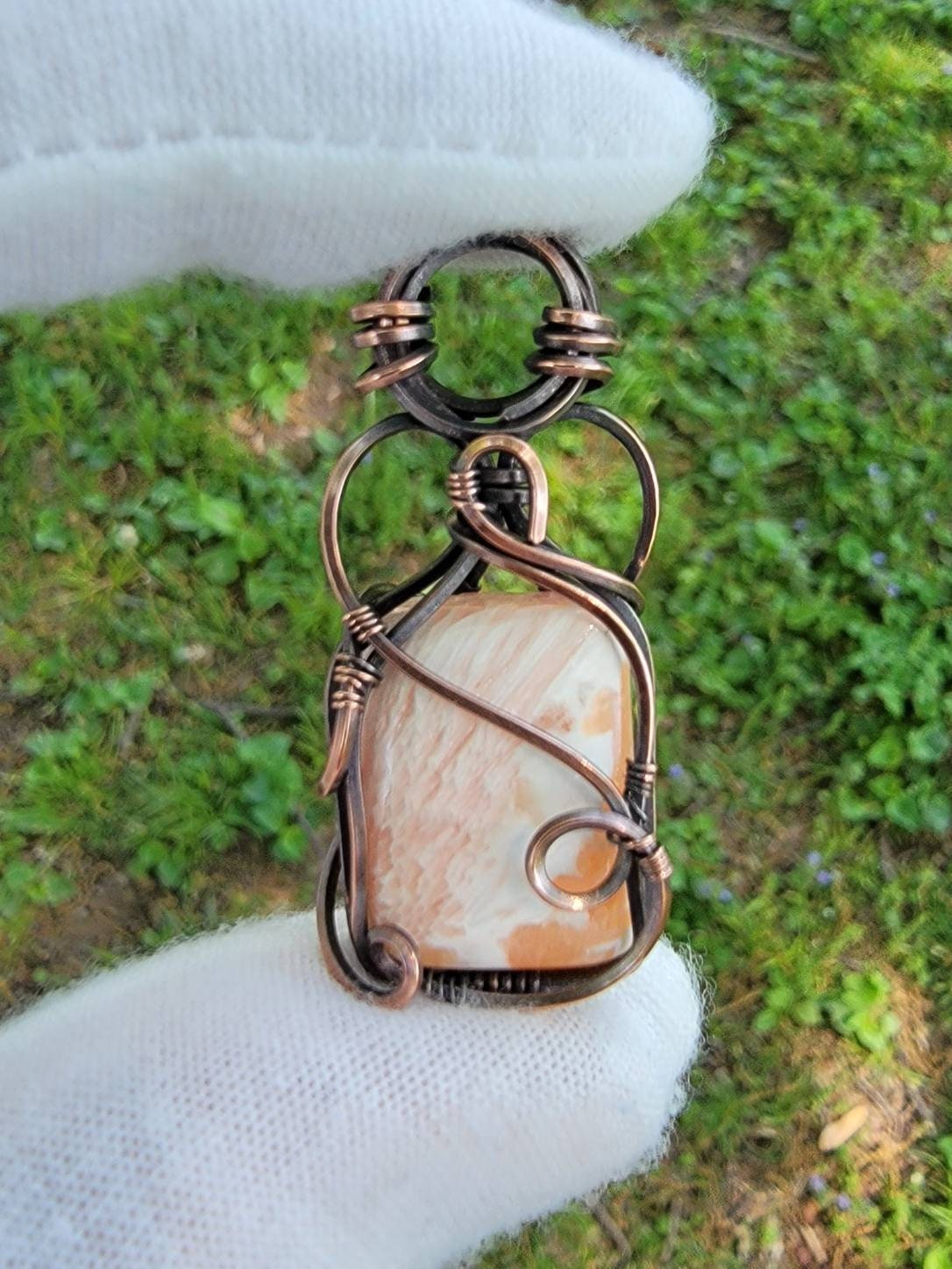 Spiny Oyster 'Tyet' Wire Wrap Pendant Oxidized Copper