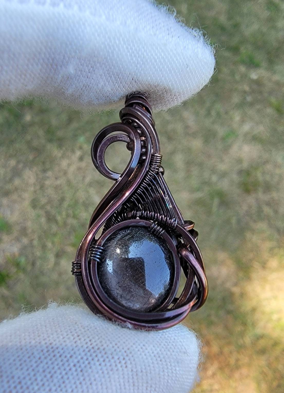 Black Star Sapphire - Coil & Flow - Wire Wrap Pendant - Oxidized Copper