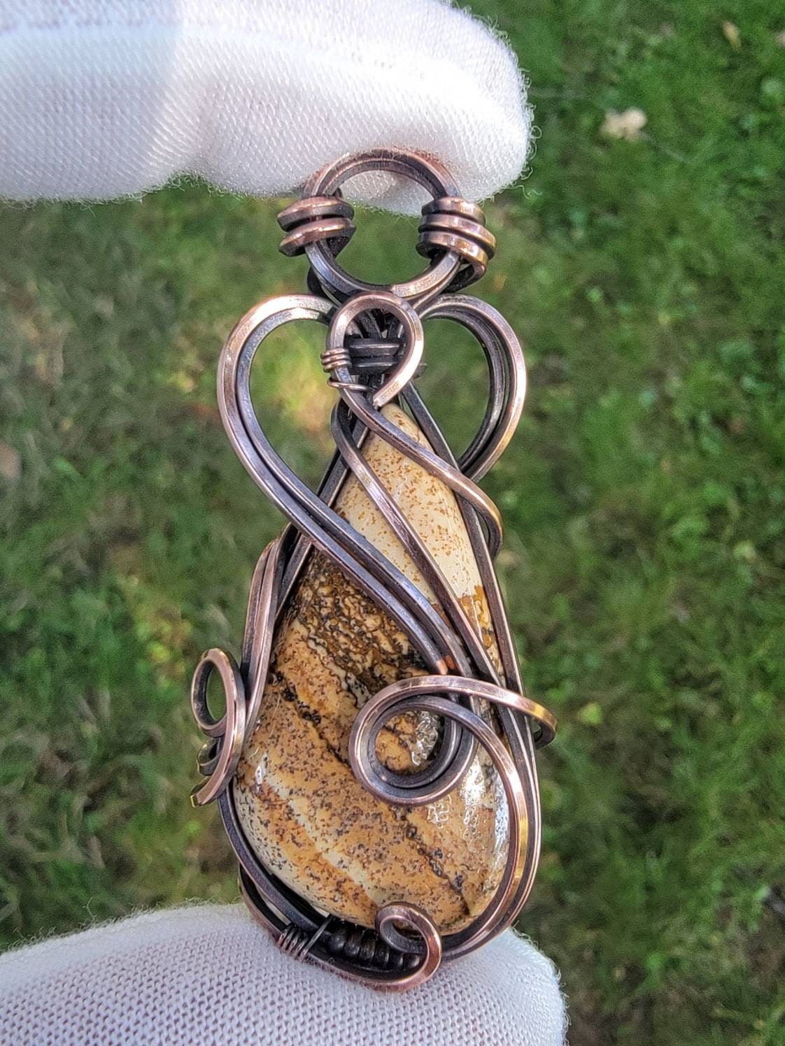 Picture Jasper - 'Tyet' - Wire Wrap Pendant - Oxidized Copper